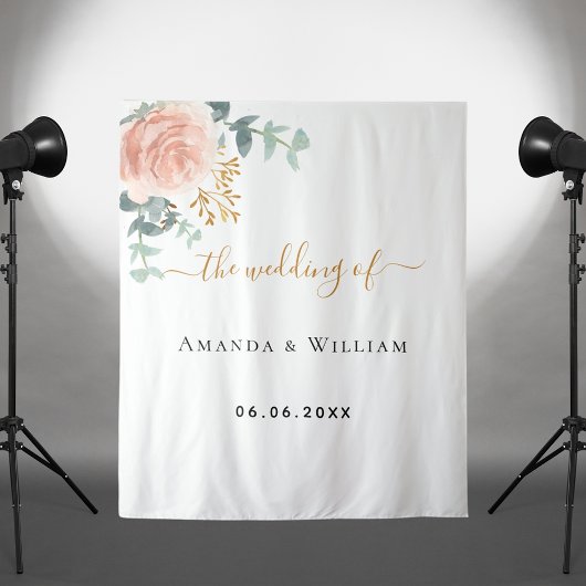 ローズゴールドピンクの花の結婚式ウェルカム タペストリー