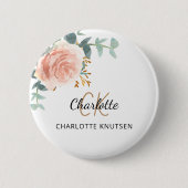 ローズゴールドピンクの花束ユーカリ感謝 缶バッジ (正面)