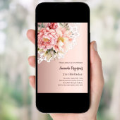 ローズゴールドピンクの花柄レースラグジュアリー誕生日 招待状