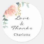 ローズゴールドピンクの花模様のユーカリの感謝 ラウンドシール (正面)