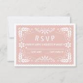 ローズゴールドピンクの花模様の紙の飾りを使ったベビーシャワー 出欠カード (正面)