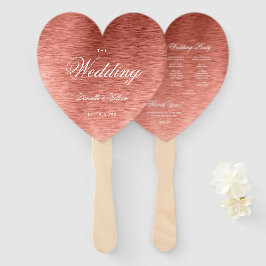 ローズゴールドピンクカリグラフィーハートウェディングプログラム ハンドファン