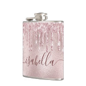 ローズゴールドピンクグリッターが垂れるモノグラムスクリプト フラスク (左)