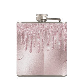 ローズゴールドピンクグリッターが垂れるモノグラムスクリプト フラスク (裏面)