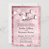 ローズゴールドピンクグリッター ボケ  私たち結婚しました 招待状 (正面)