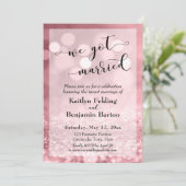 ローズゴールドピンクグリッター ボケ  私たち結婚しました 招待状 (スタンド正面)