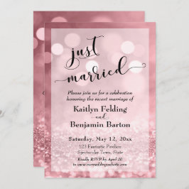 ローズゴールドピンクグリッター ボケ 私たち結婚しました 招待状