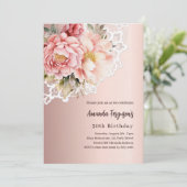 ローズゴールドピンクフローラルレース豪華50th誕生日 招待状 (スタンド正面)