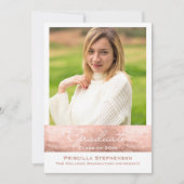 ローズゴールドピンク写真卒業発表 招待状 (正面)