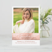 ローズゴールドピンク写真卒業発表 招待状 (スタンド正面)