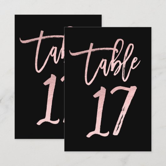 ローズゴールドピンク箔モダンスクリプトテーブルナンバー17 招待状 (正面/裏面)