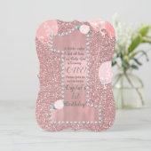 ローズゴールドピンク＆ダイヤモンド ワンの1歳誕生日パーティー 招待状 (スタンド正面)