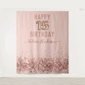 ローズゴールドピンク ハッピー15歳誕生日タペストリー タペストリー (正面)