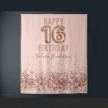 ローズゴールドピンク ハッピー16歳誕生日 タペストリー<br><div class="desc">女の子らしいグリッター、ミレニアルピンクの背景に、ファンシーなスクリプト名のタイポグラフィー。偽のローズゴールドの16バルーンテキスト。スウィート16の誕生日パーティーに最適。</div>