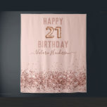 ローズゴールドピンク ハッピー21歳誕生日タペストリー タペストリー<br><div class="desc">女の子らしいグリッター、ミレニアルピンクの背景に、ファンシーなスクリプト名のタイポグラフィー。偽のローズゴールド21バルーンテキスト。 21歳の誕生日のお祝いに最適。</div>