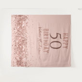 ローズゴールドピンク ハッピー50歳誕生日タペストリー タペストリー (正面(横))