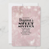 ローズゴールドピンク ボタニカル トロピカル パーム スイート16 招待状 (正面)