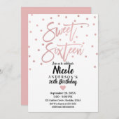 ローズゴールドピンク モダンスクリプト スウィート16 シックスティーン 招待状 (正面/裏面)