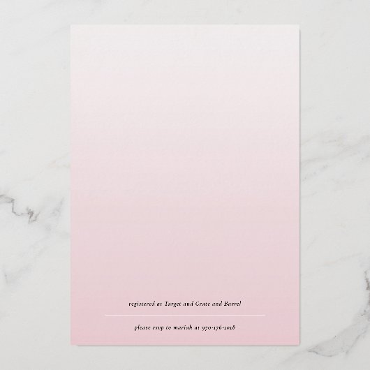 ローズゴールドフォイルフローラ傘ブライダルシャワー招待状 箔招待状 (裏面)