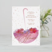 ローズゴールドフォイルフローラ傘ブライダルシャワー招待状 箔招待状 (立ち正面)