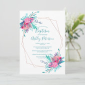 ローズゴールドフレームの水彩花イラストが可愛い洗礼 招待状 (スタンド正面)