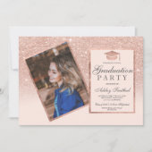 ローズゴールドフレーム ブラッシュオンブルー フォト 卒業 招待状 (正面)