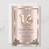 ローズゴールドフレーム、ボーダー、クラウン スイート16パーティー招待状 招待状 (正面)