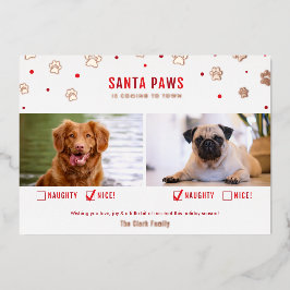 ローズゴールドホイルのいたずら？それともいい子？　２匹の犬のクリスマスカード 箔シーズンカード