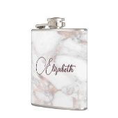 ローズゴールドホワイトマーブルスクリプト名テンプレート最高 フラスク (左)