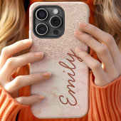 ローズゴールドマーブルグラデーションラメ オーダーネーム Case-Mate iPhoneケース