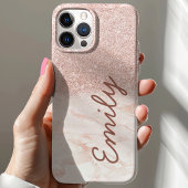 ローズゴールドマーブルグラデーションラメ オーダーネーム Case-Mate iPhoneケース