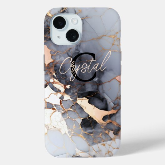 ローズゴールドマーブルモノグラムカスタム Case-Mate iPhoneケース (裏面)