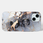 ローズゴールドマーブルモノグラムカスタム Case-Mate iPhoneケース (裏面 (横))