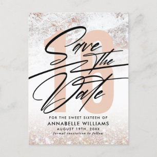 ローズゴールドマーブル 16歳の誕生日パーティー Save The Date ポストカード