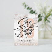 ローズゴールドマーブル 18歳の誕生日パーティー Save The Date ポストカード (スタンド正面)