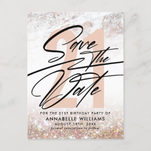 ローズゴールドマーブル 21歳の誕生日パーティー Save The Date ポストカード