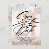 ローズゴールドマーブル 21歳の誕生日パーティー Save The Date ポストカード (正面/裏面)