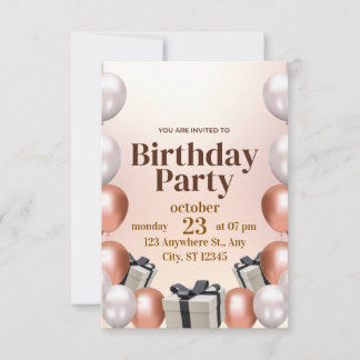 ローズゴールドモダン誕生日パーティー招待状 招待状