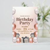 ローズゴールドモダン誕生日パーティー招待状 招待状 (スタンド正面)