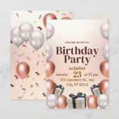 ローズゴールドモダン誕生日パーティー招待状 招待状 (正面/裏面)