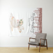 ローズゴールドユニコーンバースデーバックドロップフォトブース タペストリー (インサイチュ(横))