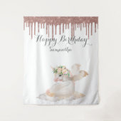 ローズゴールドユニコーンバースデーバックドロップフォトブース タペストリー (正面)