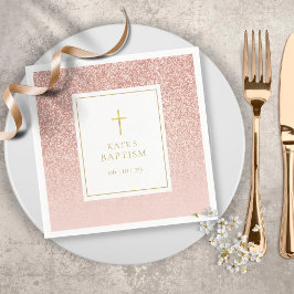 ローズゴールドラメの洗礼・クリスチャニング スタンダードカクテルナプキン