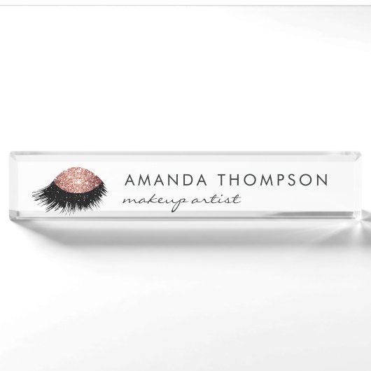 ローズゴールドラメの目元 デスクネームプレート (正面)