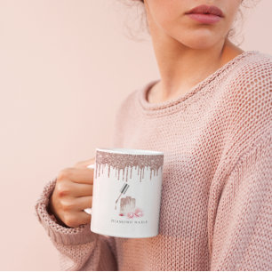 ローズゴールドラメネイルサロンビジネス ペンホルダー コーヒーマグカップ