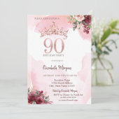 ローズゴールドラメバラクラウン 90歳の誕生日パーティー 招待状 (スタンド正面)