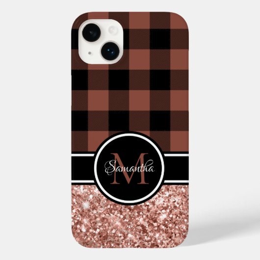 ローズゴールドラメ バッファロー プリント モノグラム Case-Mate iPhoneケース (裏面)