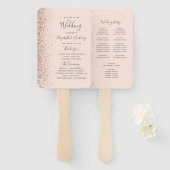ローズゴールドラメ ピンクの結婚式プログラム ハンドファン (正面&裏面)