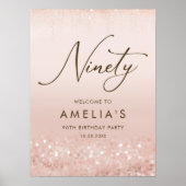ローズゴールドラメ 90歳の誕生日パーティーポスター ポスター (正面)