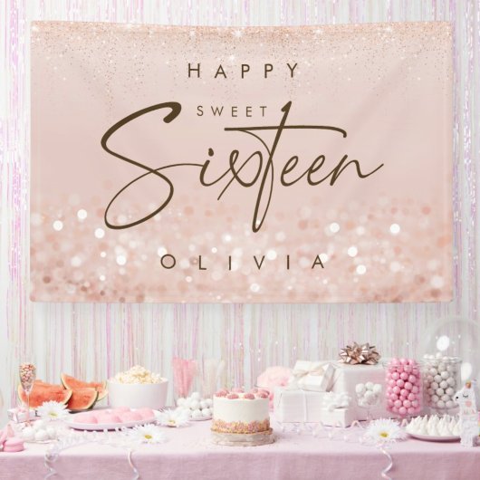 ローズゴールドラメSweet16バースデーパーティー 横断幕